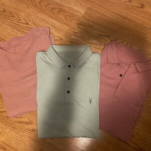 Men's Sage and Rose All Saints shirts  size large (2 polos & 1 crewneck tshirt)